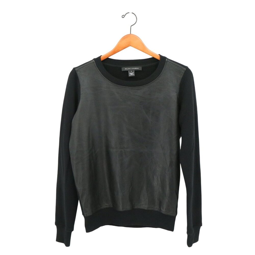 Ralph Lauren Black Label Leather Front Wool Sweater Pullover Sweatshirt M